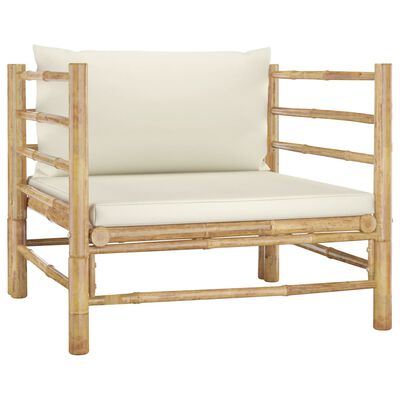 vidaXL 7 Piece Patio Lounge Set with Cream White Cushions Bamboo