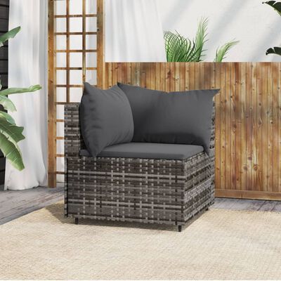 vidaXL Patio Corner Sofa with Cushions Gray Poly Rattan