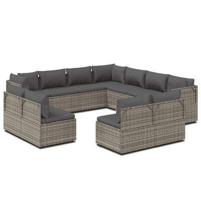 vidaXL 11 Piece Patio Lounge Set with Cushions Gray Poly Rattan