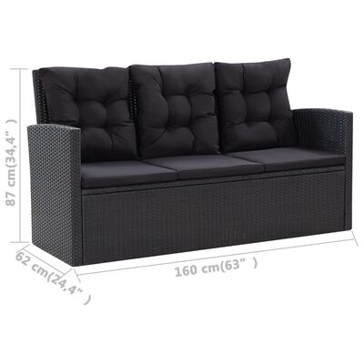 vidaXL 6 Piece Patio Lounge Set with Cushions Poly Rattan Black