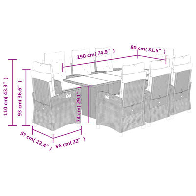 vidaXL 9 Piece Patio Dining Set with Cushions Brown Poly Rattan