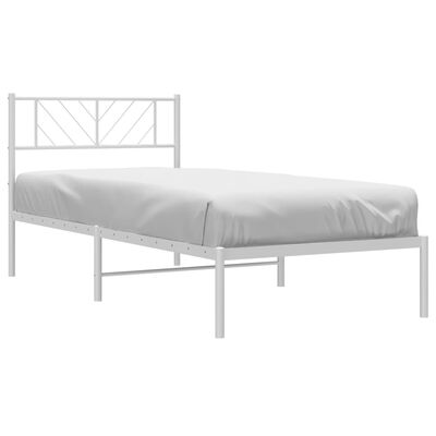 vidaXL Metal Bed Frame without Mattress with Headboard White 39.4"x74.8"