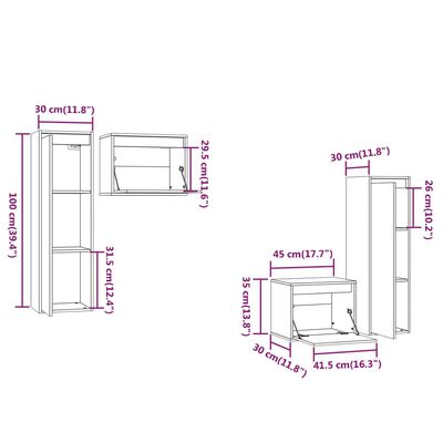 vidaXL TV Stands 4 Pcs Gray Solid Wood Pine