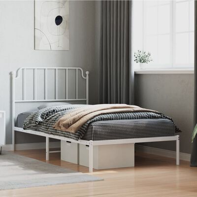 vidaXL Metal Bed Frame with Headboard White 39.4"x74.8" Twin