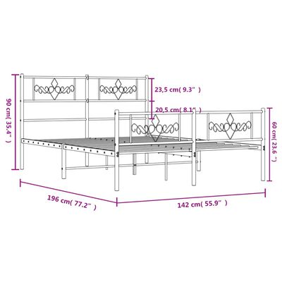 vidaXL Metal Bed Frame without Mattress with Footboard Black 53.1"x74.8"