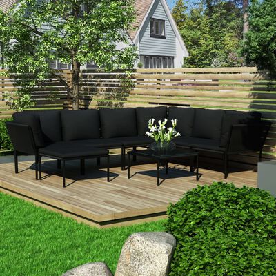 vidaXL 8 Piece Patio Lounge Set with Cushions Black PVC