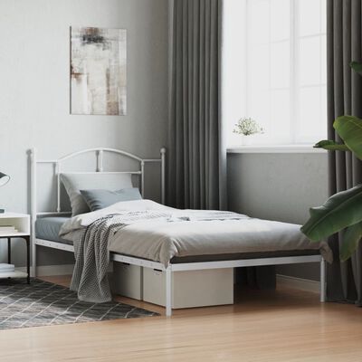 vidaXL Metal Bed Frame without Mattress with Headboard White 39.4"x78.7"