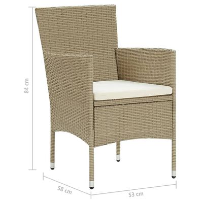 vidaXL 3 Piece Patio Dining Set with Cushions Poly Rattan Beige