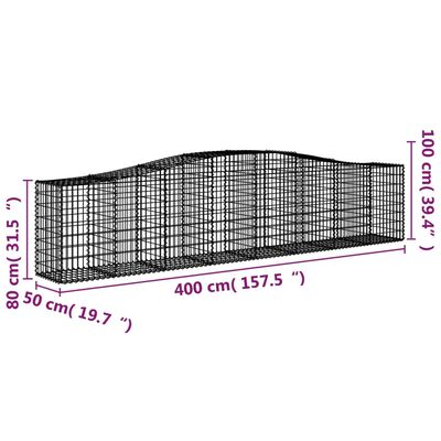 vidaXL Arched Gabion Baskets 9 pcs 157.5"x19.7"x31.5"/39.4" Galvanized Iron