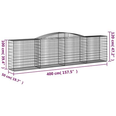 vidaXL Arched Gabion Baskets 3 pcs 157.5"x19.7"x39.4"/47.2" Galvanized Iron