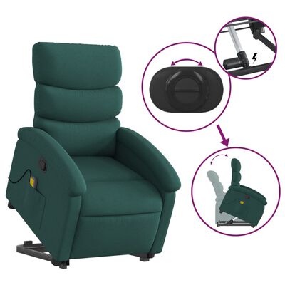 vidaXL Stand up Massage Recliner Chair Dark Green Fabric