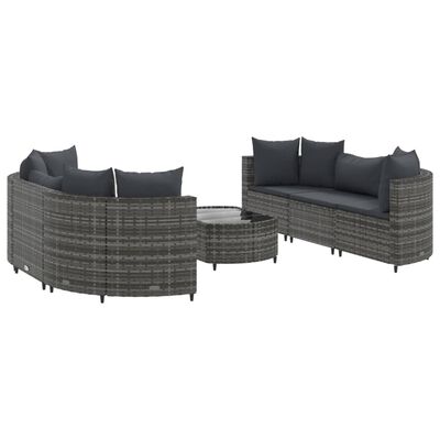 vidaXL 7 Piece Patio Sofa Set with Cushions Gray Poly Rattan