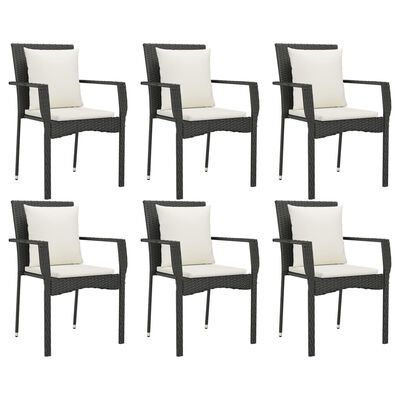 vidaXL 7 Piece Patio Dining Set with Cushions Black Poly Rattan