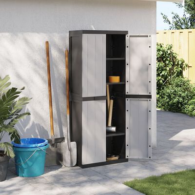 vidaXL Outdoor Storage Cabinet Gray and Black 25.6"x14.6"x65" PP