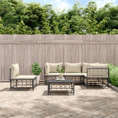 vidaXL 6 Piece Patio Lounge Set with Cushions Anthracite Poly Rattan