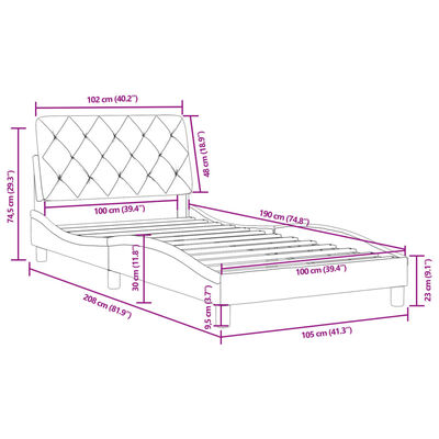 vidaXL Bed Frame without Mattress Light Gray 39.4"x74.8" Velvet