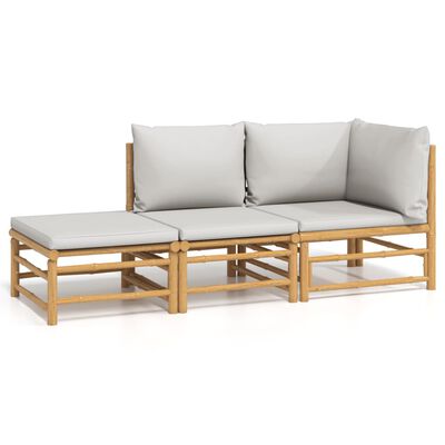 vidaXL 3 Piece Patio Lounge Set with Light Gray Cushions Bamboo