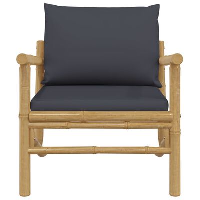 vidaXL Patio Chairs 2 pcs with Dark Gray Cushions Bamboo