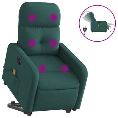 vidaXL Electric Stand up Massage Recliner Chair Dark Green Fabric