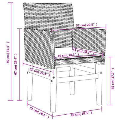 vidaXL Patio Chairs with Cushions 2 pcs Gray Poly Rattan&Solid Wood