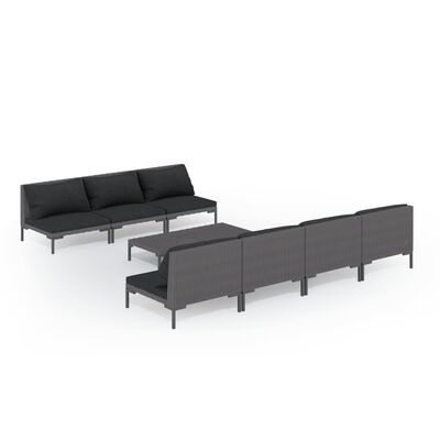 vidaXL 8 Piece Patio Lounge Set with Cushions Poly Rattan Dark Gray