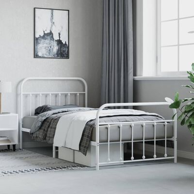 vidaXL Metal Bed Frame without Mattress with Footboard White 39.4"x78.7"