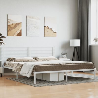 vidaXL Metal Bed Frame without Mattress with Headboard White 72"x83.9"