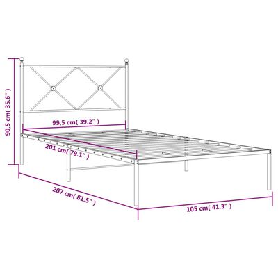 vidaXL Metal Bed Frame without Mattress with Headboard White 39.4"x78.7"