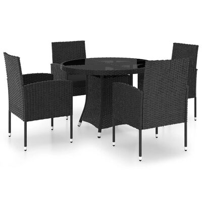 vidaXL 5 Piece Patio Dining Set Poly Rattan Black