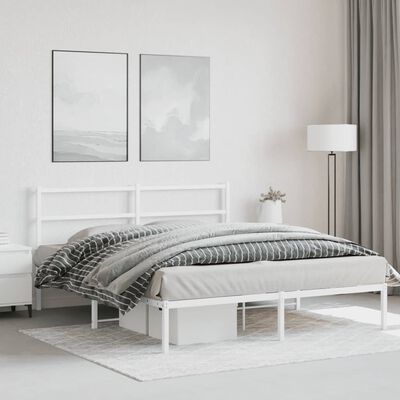 vidaXL Metal Bed Frame with Headboard White 59.1"x78.7"