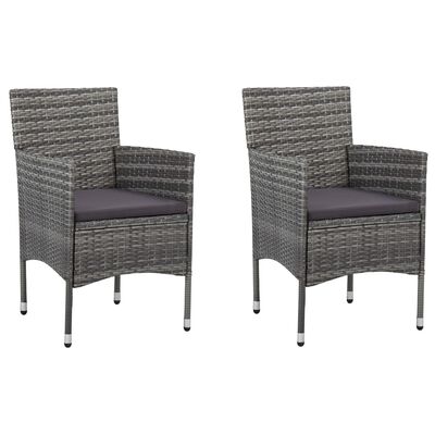 vidaXL 3 Piece Patio Dining Set Gray Poly Rattan and Glass