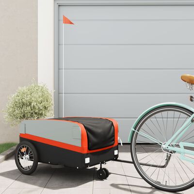 vidaXL Bike Trailer Black and Orange 99.2 lb Iron