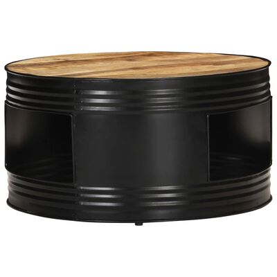 vidaXL Coffee Table Black 26.8"x26.8"x14.2" Solid Rough Mango Wood