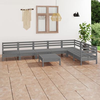 vidaXL 8 Piece Patio Lounge Set Solid Pinewood Gray