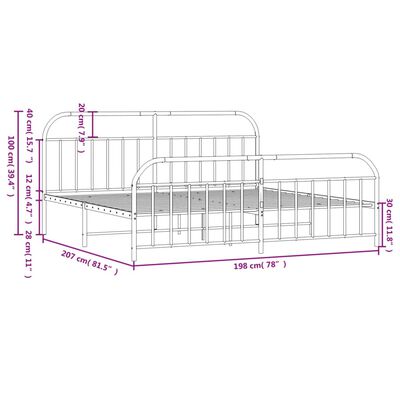 vidaXL Metal Bed Frame without Mattress with Footboard White 76"x79.9"