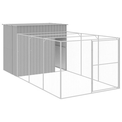 vidaXL Dog House with Run Light Gray 84.3"x179.9"x71.3" Galvanized Steel