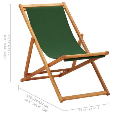 vidaXL Folding Beach Chair Eucalyptus Wood and Fabric Green