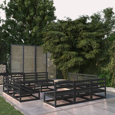 vidaXL 13 Piece Patio Lounge Set Black Solid Pinewood