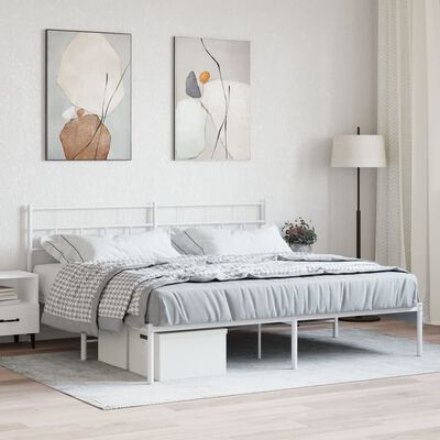 vidaXL Metal Bed Frame without Mattress with Headboard White 76"x79.9"