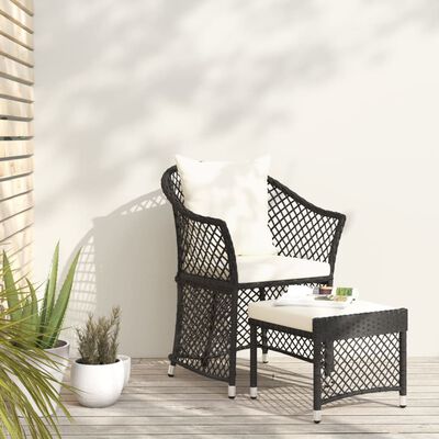 vidaXL 2 Piece Patio Lounge Set with Cushions Black Poly Rattan