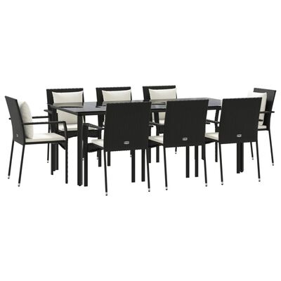 vidaXL 9 Piece Patio Dining Set with Cushions Black Poly Rattan