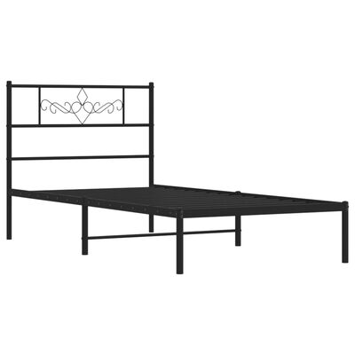 vidaXL Metal Bed Frame without Mattress with Headboard Black 39.4"x78.7"