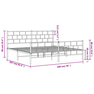 vidaXL Metal Bed Frame without Mattress with Footboard White 76"x79.9"