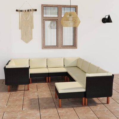 vidaXL 9 Piece Patio Lounge Set with Cushions Poly Rattan Black