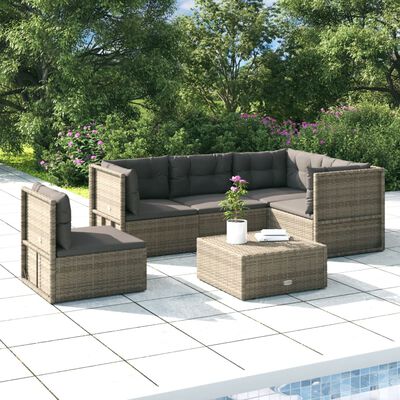 vidaXL 5 Piece Patio Lounge Set with Cushions Gray Poly Rattan