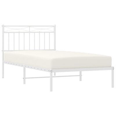 vidaXL Metal Bed Frame without Mattress with Headboard White 39.4"x74.8"