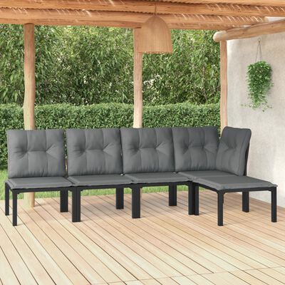 vidaXL 5 Piece Patio Lounge Set Black and Gray Poly Rattan