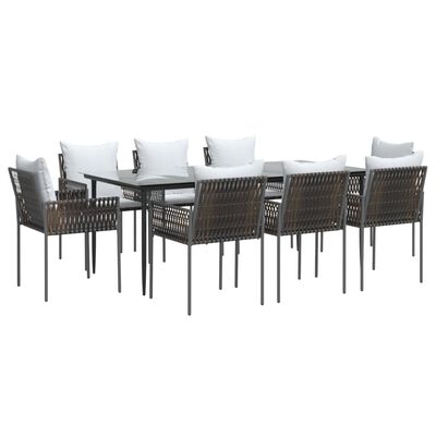 vidaXL 9 Piece Patio Dining Set with Cushions Poly Rattan and Steel