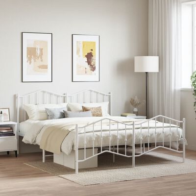 vidaXL Metal Bed Frame without Mattress with Footboard White 72"x83.9"