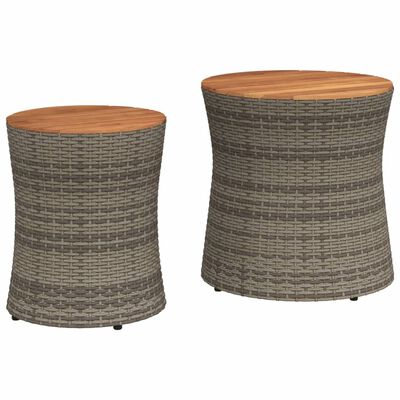 vidaXL Patio Side Tables 2 pcs with Wooden Top Gray Poly Rattan